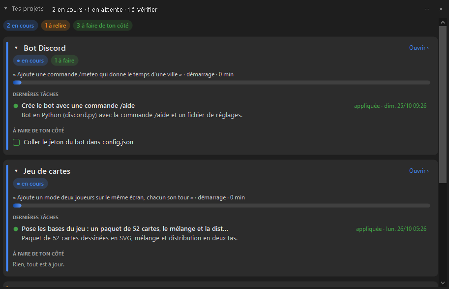 Plusieurs projets en cours en même temps